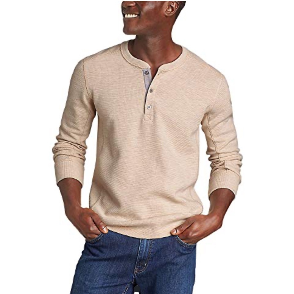 Men’s Eddie Bauer thermal henley in cream. Size 2XLT